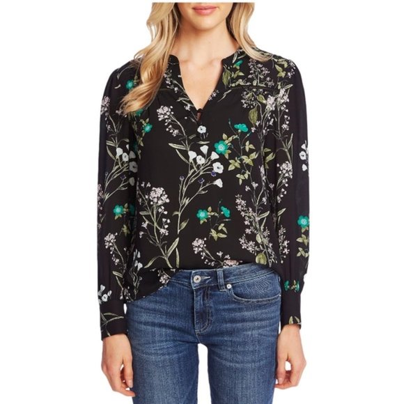 CeCe Tops - NWT CECE | Winter Botanical Split Neck Blouse